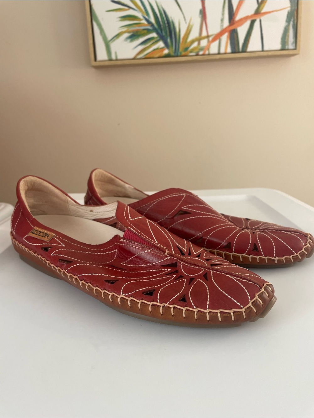 PIKOLINOS Red Floral Cutout Slip-On Moccasins Women’s Size 7.5 Fall Baddies
